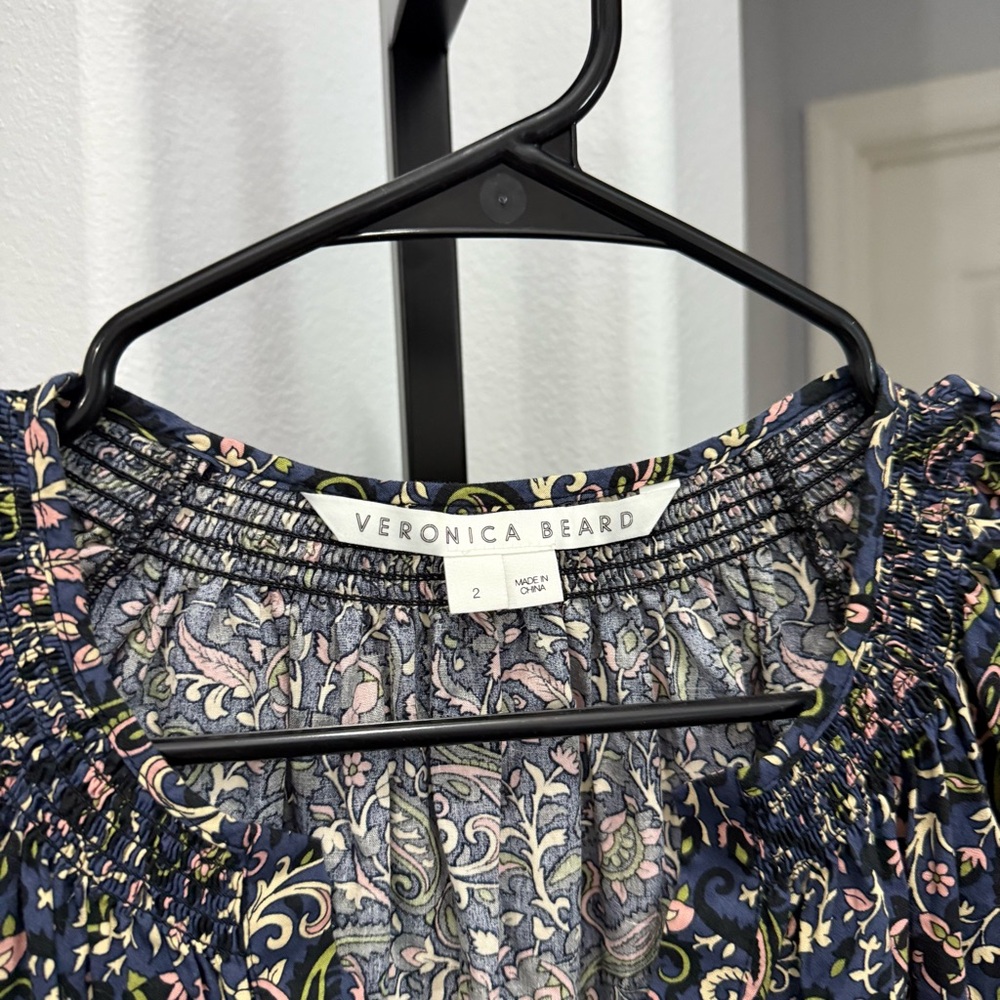 Veronica Beard Karlina Dress Paisley Flouncy Mini Dress in Navy Print Size 2 - Picture 4 of 9